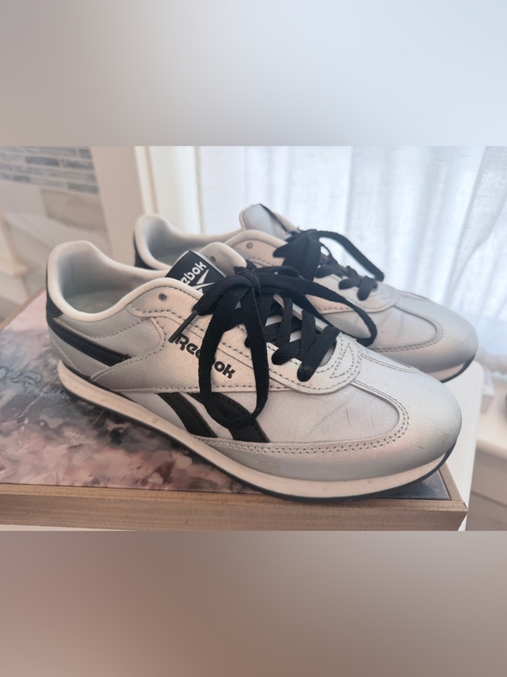 Reebok Silver Sneakers with Black Accents Worn 2x